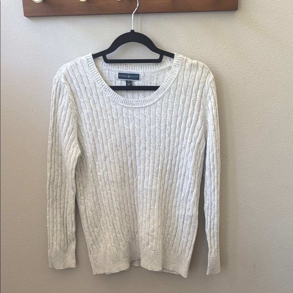 Karen Scott White Crew Neck Cable Knit Sweater